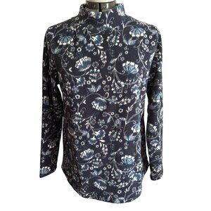 Croft & Barrow Womens Small Navy & White Fleece Floral Pullover Top